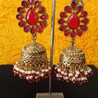 E0110_Gorgeous Meenakari jumka studded with semi precious red stones and small beads.
