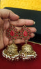 E0110_Gorgeous Meenakari jumka studded with semi precious red stones and small beads.
