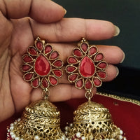 E0110_Gorgeous Meenakari jumka studded with semi precious red stones and small beads.