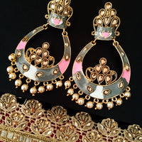 E0633_Gorgeous crafted grey and pink touch Meenakari danglers studded with stones with a touch of pearls.