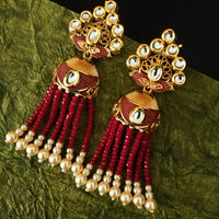 E0133_Classy crystal chain drop earring with delicate kundan work with a touch of pearls.