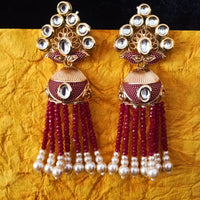 E0133_Classy crystal chain drop earring with delicate kundan work with a touch of pearls.