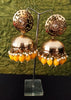 E020_Glossy golden colored high quality & light weight large jumka earring with delicate work of yellow colored beads and  Meenakari work.