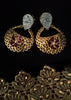 E0645_Classy ring shaped earrings with delicate stone work of American Diamond stones with a touch of pink stones.