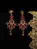 E0644_Gorgeous flower design danglers studded with american diamond stones with a touch of green and pink ruby stones.