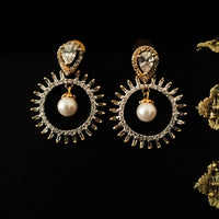E0568_Premium American Diamond hoop earrings with a touch of pearl drop.
