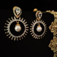 E0568_Premium American Diamond hoop earrings with a touch of pearl drop.