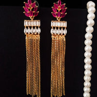 E0650_Classic Chain drop earrings studded with american diamond stones & ruby stones.