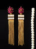 E0650_Classic Chain drop earrings studded with american diamond stones & ruby stones.