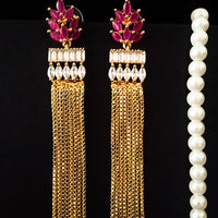 E0650_Classic Chain drop earrings studded with american diamond stones & ruby stones.