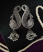 E0653_Gorgeous German silver oxidized peacock design danglers with delicate craft work with a touch of jumka drop.