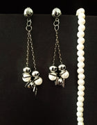 E0662_Lovely black metal color chain drop earrings with a touch of pearls and bead drops.