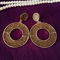 E0666_Classy knitted brown color earrings with delicate craft work.