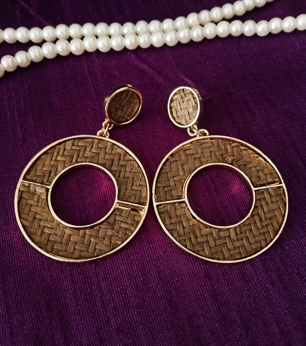 E0666_Classy knitted brown color earrings with delicate craft work.