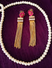 E0650_Classic Chain drop earrings studded with american diamond stones & ruby stones.