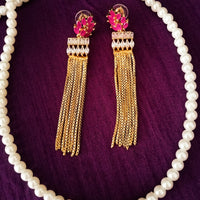 E0650_Classic Chain drop earrings studded with american diamond stones & ruby stones.
