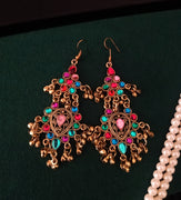 E0674_Gorgeous vibrant danglers embellished with multi color stones with a touch of bead drops.