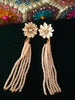 E0676_Gorgeous grand crystal chain drop danglers with flowery design embellished with stones.
