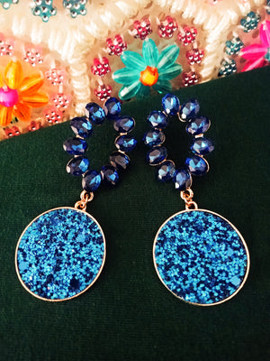 E0678_Dazzling glittery danglers with a touch of blue stones.