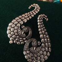 E0679_Gorgeous german silver oxidized peacock design danglers with a touch of stone.
