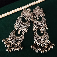E0681_Gorgeous german silver oxidized long layered danglers with delicate craft work with a touch of beautiful bead drops.