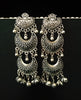 E0681_Gorgeous german silver oxidized long layered danglers with delicate craft work with a touch of beautiful bead drops.