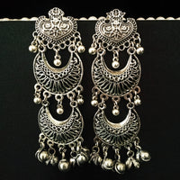 E0681_Gorgeous german silver oxidized long layered danglers with delicate craft work with a touch of beautiful bead drops.