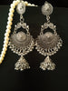 E0682_Gorgeous german silver oxidized long danglers with delicate craft work with a touch of beautiful jumka drop.