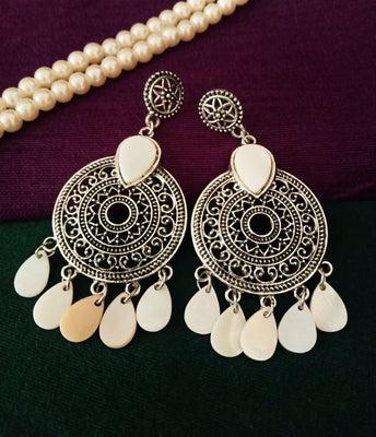 E0687_Gorgeous german silver oxidized danglers with a touch of white beads.