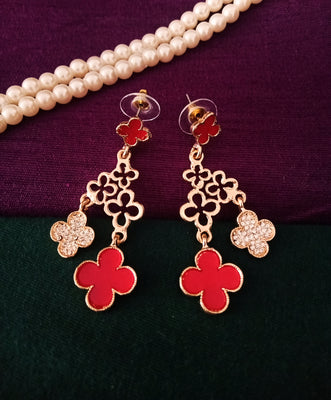 E0688_Trendy flower design earrings with a touch of delicate work studded with stone.