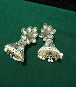 E0690_Lovely German silver oxidized flower design jumkas with a touch of stones.