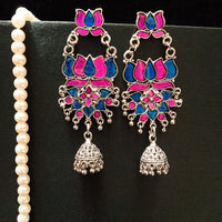 E0694_Gorgeous Lotus design german silver oxidized danglers with jumka drops with a touch of beads.