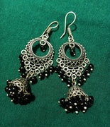 E0668_Lovely German silver oxidized danglers  with a touch of black beads(medium size hanging)