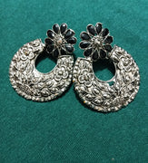 E0699_Gorgeous grand german silver oxidized dangles with delicate craft work floral designs with a touch of dazzling black stones.