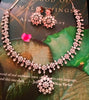 N0101_1 Elegant American Diamond  choker necklace set with floral design.