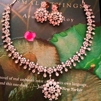N0101_1 Elegant American Diamond  choker necklace set with floral design.
