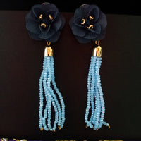 E0709_Trendy Crafted flower design crystal chain drop danglers with a touch of stones & beads.