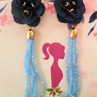 E0709_Trendy Crafted flower design crystal chain drop danglers with a touch of stones & beads.