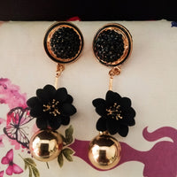 E0711_Lovely crafted flower design danglers with delicate work with a touch of stones and glossy golden beads.