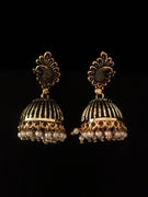E0713_Gorgeous german silver oxidized jumkas with a touch of peacock design and pearl drops.