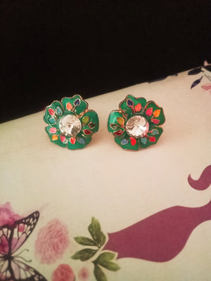 E0716_Gorgeous flower design studs with a touch of dazzling stones with delicate leaf designs.