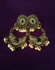 E0719_Gorgeous crafted german silver oxidized hangings with a touch of green stones along with disc shaped bead drops.