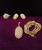 N080_Elegant Gold & Silver plated dual tone necklace set with earrings and ring studded with American Diamond stones.