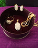 N080_Elegant Gold & Silver plated dual tone necklace set with earrings and ring studded with American Diamond stones.
