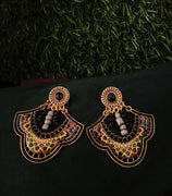 E0730_Trendy earrings with delicate craft work with a touch of grey & black beads studded with stones.