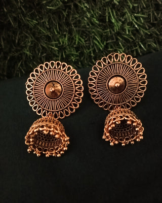 E0731_Gorgeous german silver oxidized jumkas with delicate patterns and with a touch of bead drops.