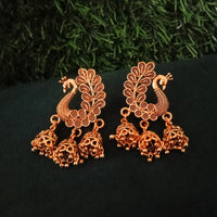 E0732_Gorgeous german silver oxidized peacock design jumka danglers with a touch of bead drops.