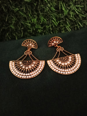 E0734_Trendy crafted semi circle shaped danglers with delicate craft work with a touch of stones and beads
