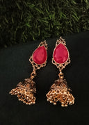 E0735_Gorgeous german silver oxidized jumkas with a touch of pink stones and bead drops.