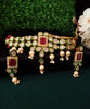 N060_Classy Layered Kundan Necklace studded with dazzling White and bright Square shaped Red stones with a touch of  pearls.
